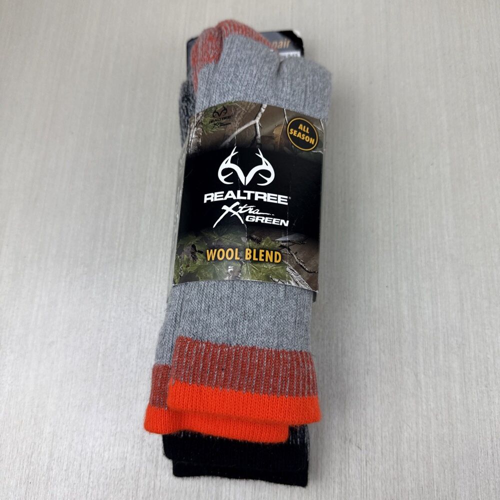 Realtree Xtra Green Crew Socks 2 Pair Mens Shoe Size 9-13 All Season Wool Blend